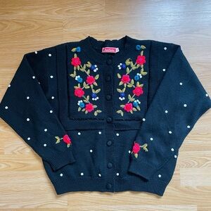 Chic Black Cardigan with Floral Embroidery